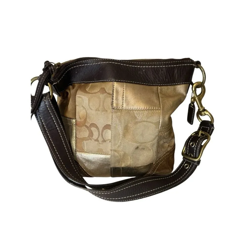 Coach Vintage Brown Gold  Leather Patchwork Shoulder Crossbody bag Y2K Retro